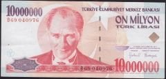 7.Emisyon 10 000 000 Lira B69 040976 Çok Temiz+
