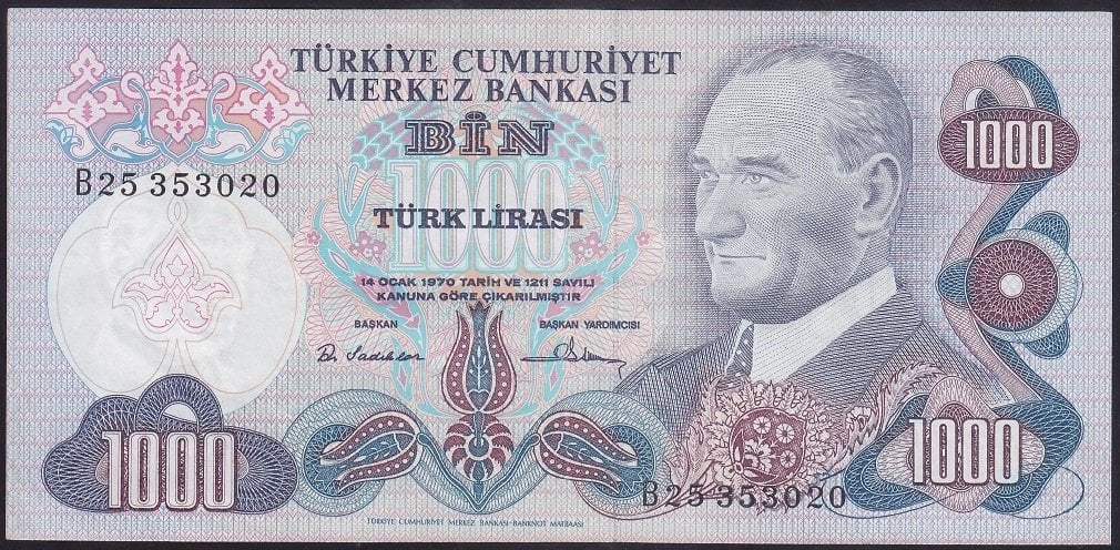 6.EMİSYON 1.TERTİP 1000 LİRA B25 353020 ÇÇT +