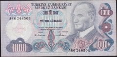 6.Emisyon 1.Tertip 1000 Lira A86 248504 Çok Temiz+