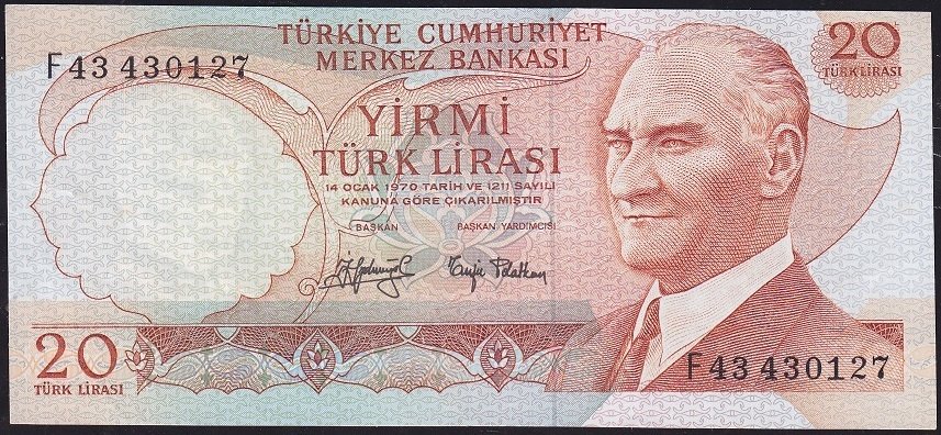 6.Emisyon 3.Tertip 20 Lira F43 430127 Çok Çok Temiz+