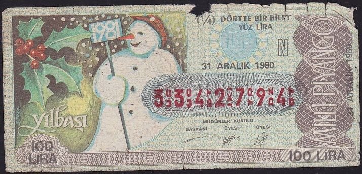 1980 31 Aralık Çeyrek Bilet - N Serisi Haliyle