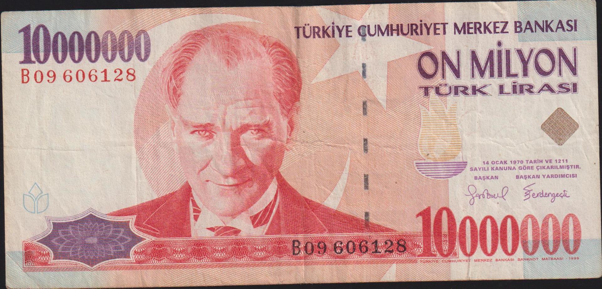 7.Emisyon 10 000 000 Lira B09 606128 Çok Temiz