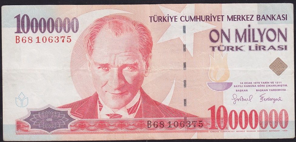 7.Emisyon 10 000 000 Lira B68 106375 Çok Temiz