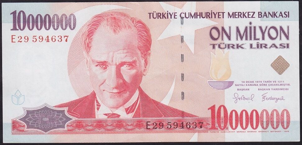 7.Emisyon 10.000.000 Lira E29 594637 Ççt Çilaltı
