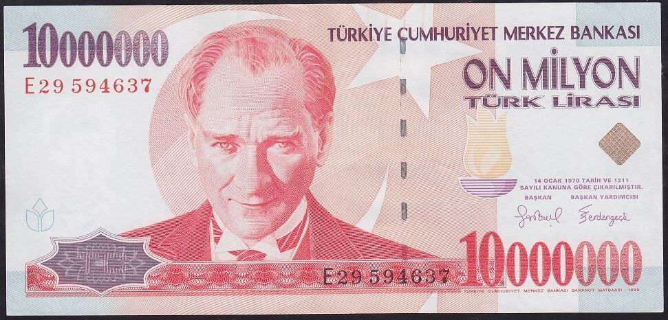 7.Emisyon 10000000 Lira E29 594637 Ççt Çilaltı