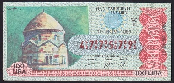1980 19 EKİM YARIM BİLET - Y SERİSİ