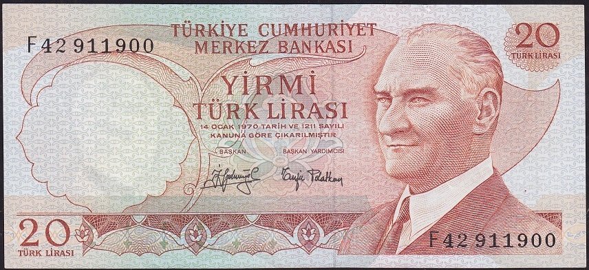 6.Emisyon 3.Tertip 20 Lira F42 911900 Çok Temiz+