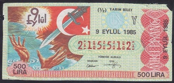 1985 9 EYLÜL YARIM BİLET Y SERİSİ