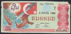 1985 9 EYLÜL YARIM BİLET Y SERİSİ