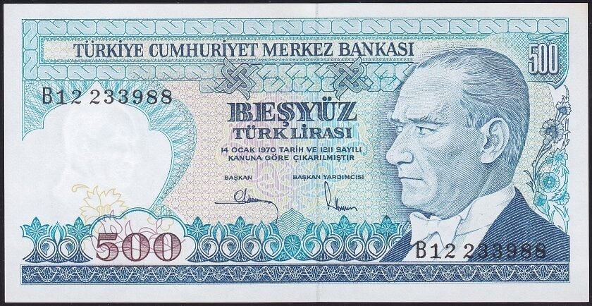 7.Emisyon 1.Tertip 500 Lira B12 233988 Çil