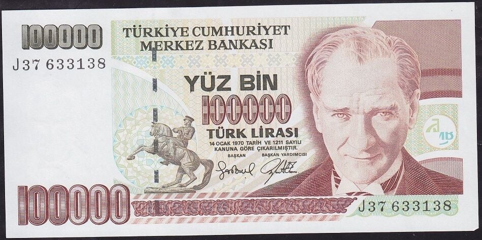 7.Emisyon 3.Tertip 100000 Lira J37 633138 Çil