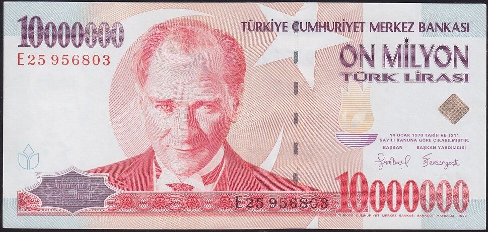 7.Emisyon 10000000 Lira E25 956803 Ççt Çilaltı