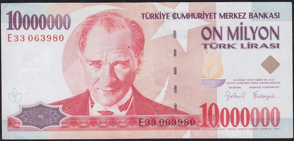 7.Emisyon 10 000 000 Lira E33 063980 Çok Çok Temiz+