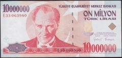 7.Emisyon 10 000 000 Lira E33 063980 Çok Çok Temiz+