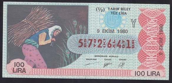 1980 9 EKİM YARIM BİLET - Y SERİSİ