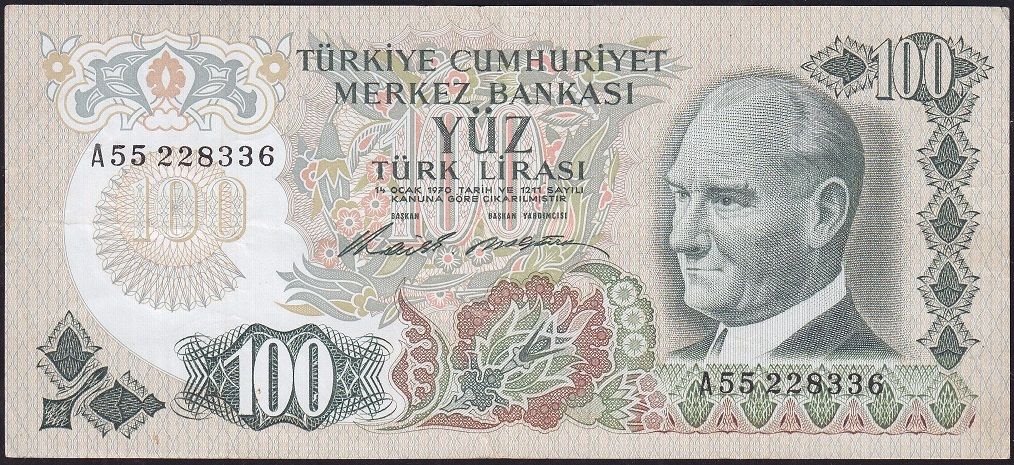 6.Emisyon 1.Tertip 100 Lira A55 228336 Çok Temiz+