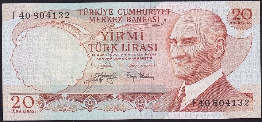 6.Emisyon 3.Tertip 20 Lira F40 804132 Ççt Çilaltı