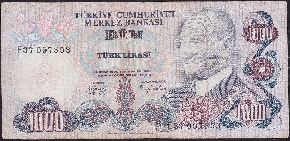 6.Emisyon 2.Tertip 1000 Lira E37 097353 Çok Temiz