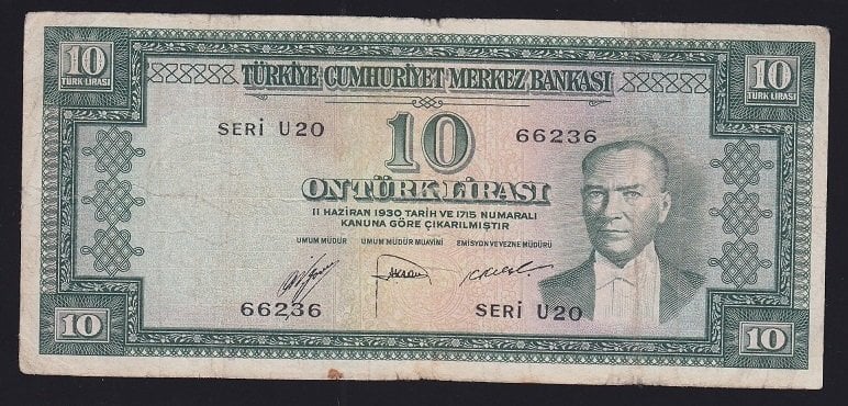 5.EMİSYON 2.TERTİP 10 LİRA U20 66236 ÇOK TEMİZ ( DÜZLEME VAR)