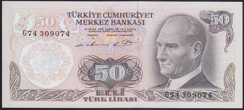 6.EMİSYON 1.TERTİP 50 LİRA G74 309074 ÇİLALTI