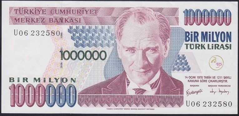 7.EMİSYON 3.TERTİP 1 000 000 LİRA U06 232580 ÇİLALTI ÇİL eski para nereye satılır