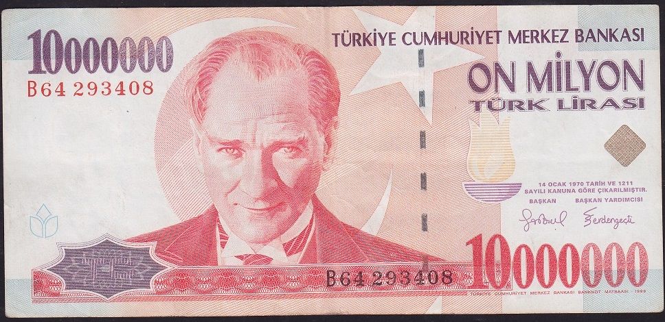 7.Emisyon 10 000 000 Lira B64 293408 Çok Temiz