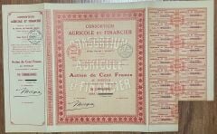 Hisse Senedi - Consortium Agricole Et Financier 1933 ( 46 X 28 cm )