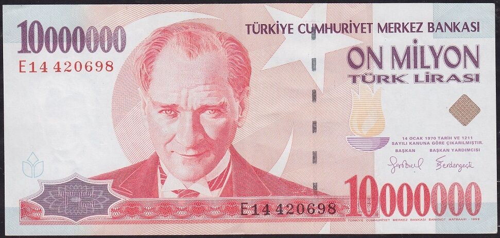 7.Emisyon 10000000 Lira E14 420698 Çok Çok Temiz+