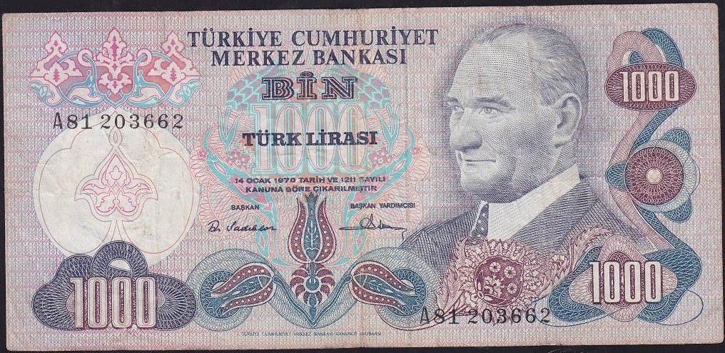 6.Emisyon 1.Tertip 1000 Lira A81 203662 Temiz+