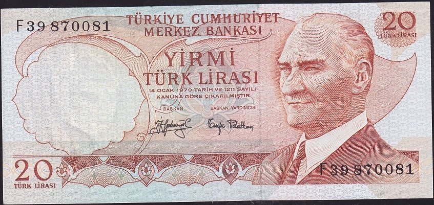 6.Emisyon 3.Tertip 20 Lira F39 870081 Çok Çok Temiz+