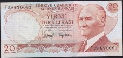 6.Emisyon 3.Tertip 20 Lira F39 870081 Çok Çok Temiz+