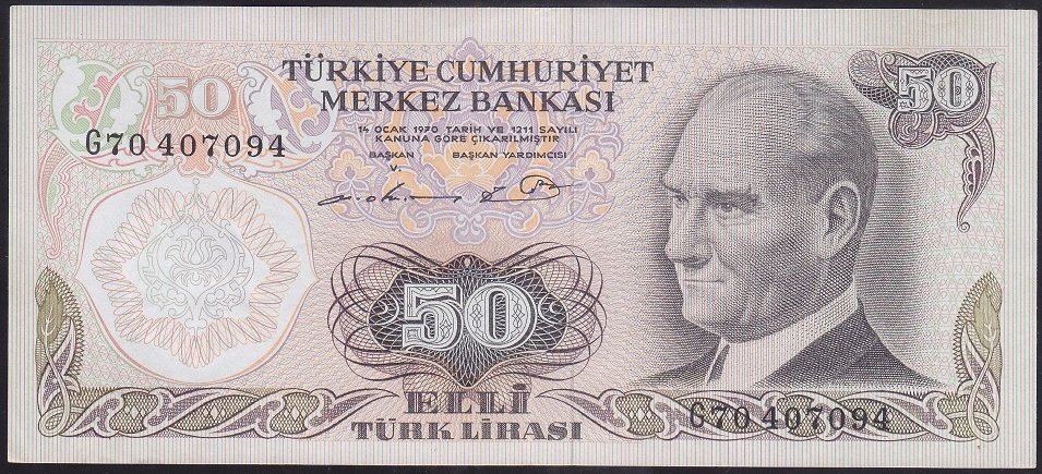 6.EMİSYON 1.TERTİP 50 LİRA G70 407094 ÇİLALTI