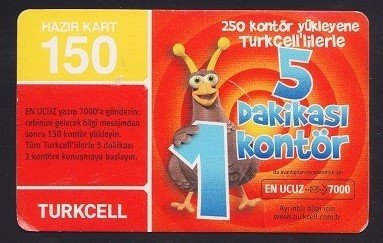 TURKCELL HAZIR KART 150 KONTÖR - 5 DAKİKASI 1 KONTÖR- SKT 2010
