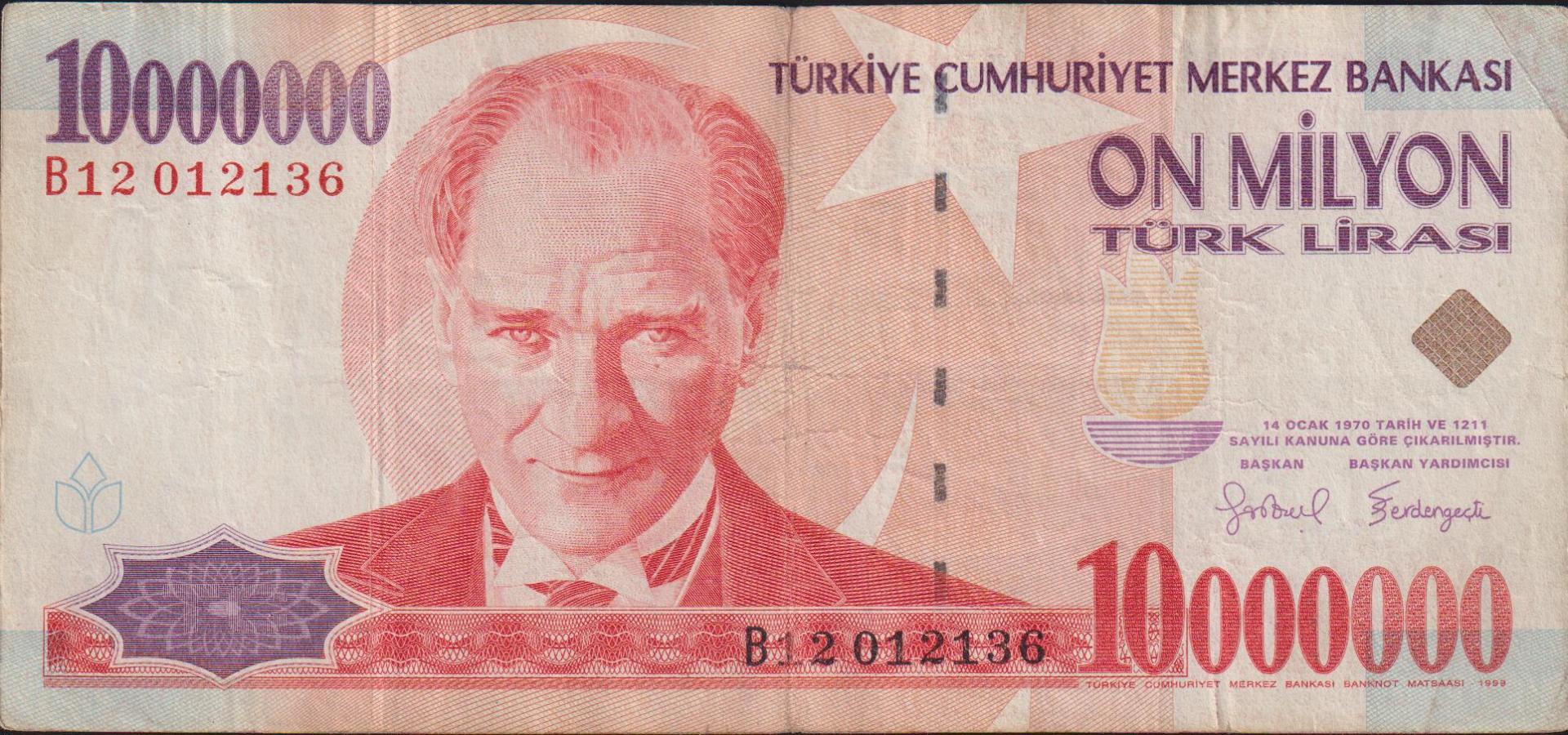 7.Emisyon 10 000 000 Lira B12 012136 Çok Temiz