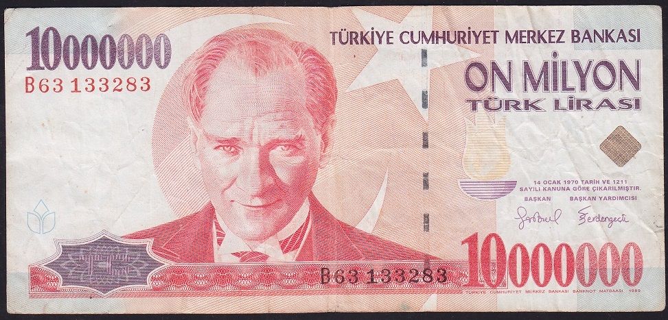 7.Emisyon 10 000 000 Lira B63 133283 Çok Temiz