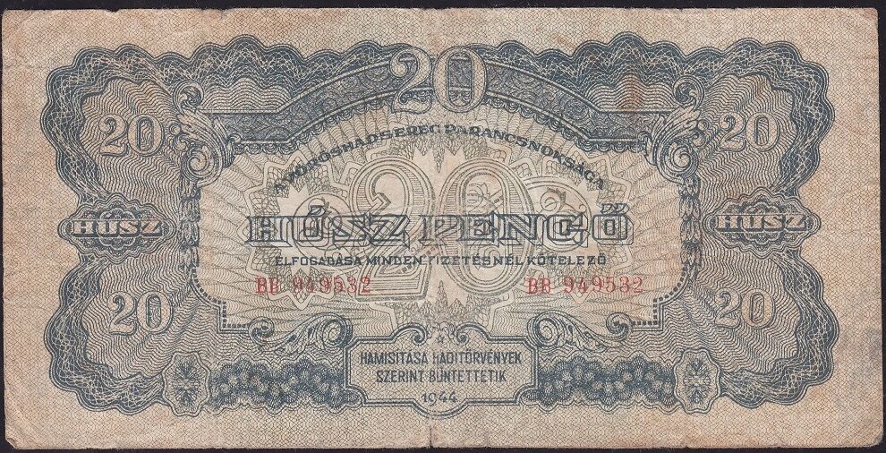 Macaristan 20 Pengo 1944 Temiz