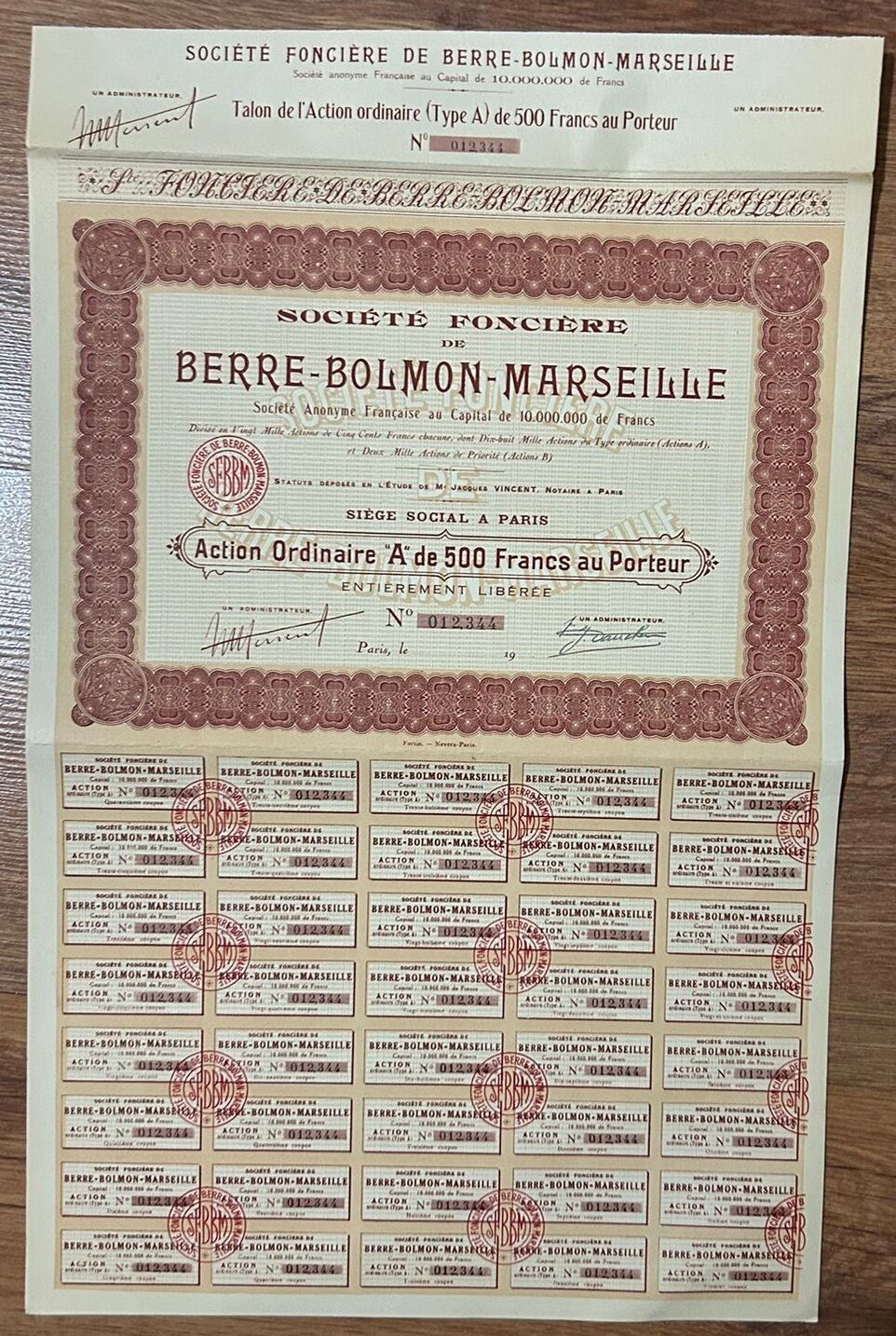 Hisse Senedi - Berre Bolmon Marseille 1920 li Yıllar ( 47 X 30 cm )