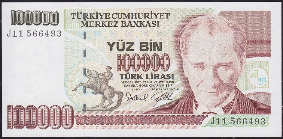7.Emisyon 3.Tertip 100000 Lira J11 566493 Çilaltı Çil