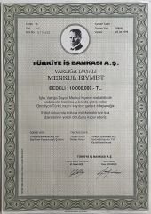 Hisse Senedi İş Bankası Menkul Kıymet 10.000.000 TL