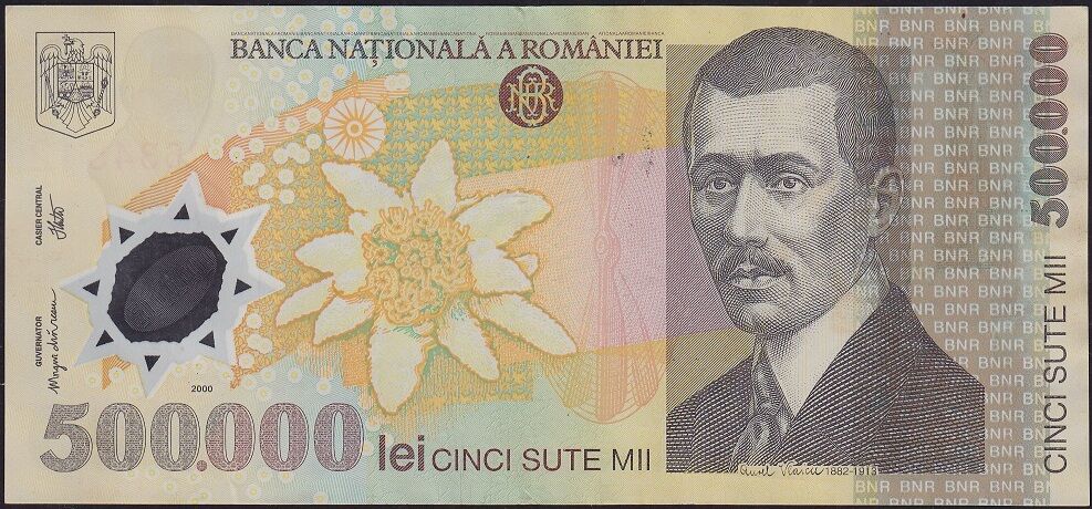 Romanya 500000 Lei 2000 Çok Çok Temiz+  ( Polimer )