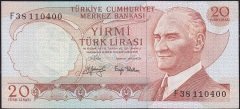 6.Emisyon 3.Tertip 20 Lira F38 110400 Çilaltı