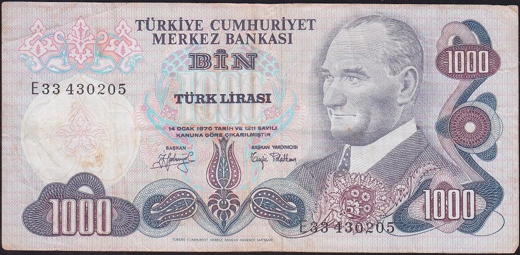 6.Emisyon 2.Tertip 1000 Lira E33 430205 Çok Temiz