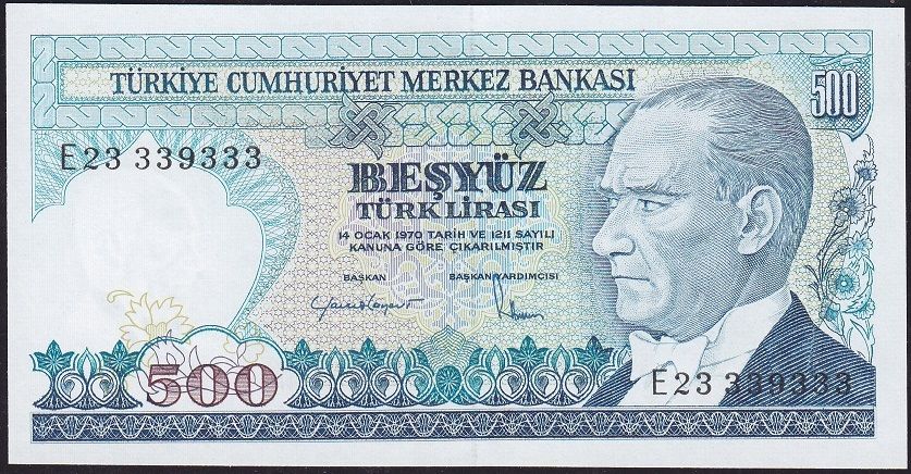 7.Emisyon 2.Tertip 500 Lira E23 339333 Çilaltı Çil Güzel Numara