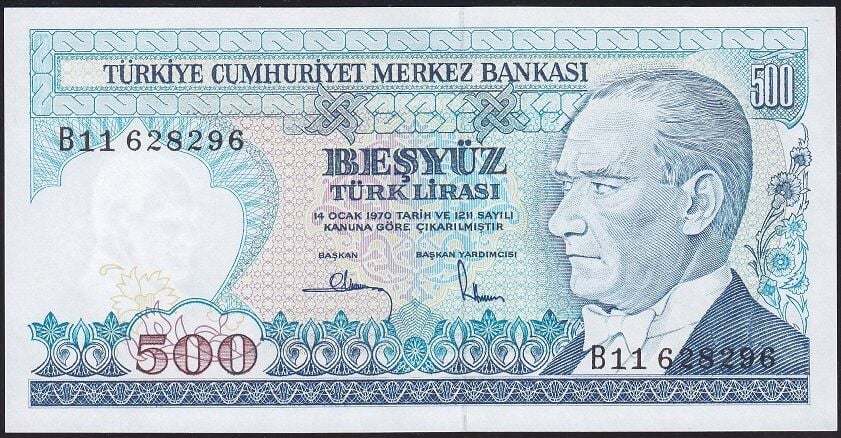 7.Emisyon 1.Tertip 500 Lira B11 628296 Çil