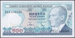 7.Emisyon 1.Tertip 500 Lira B11 628296 Çil