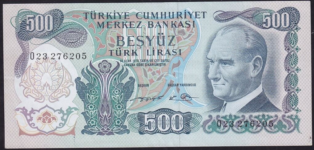 6.Emisyon 2.Tertip 500 Lira O23 276205 Çok Çok Temiz+