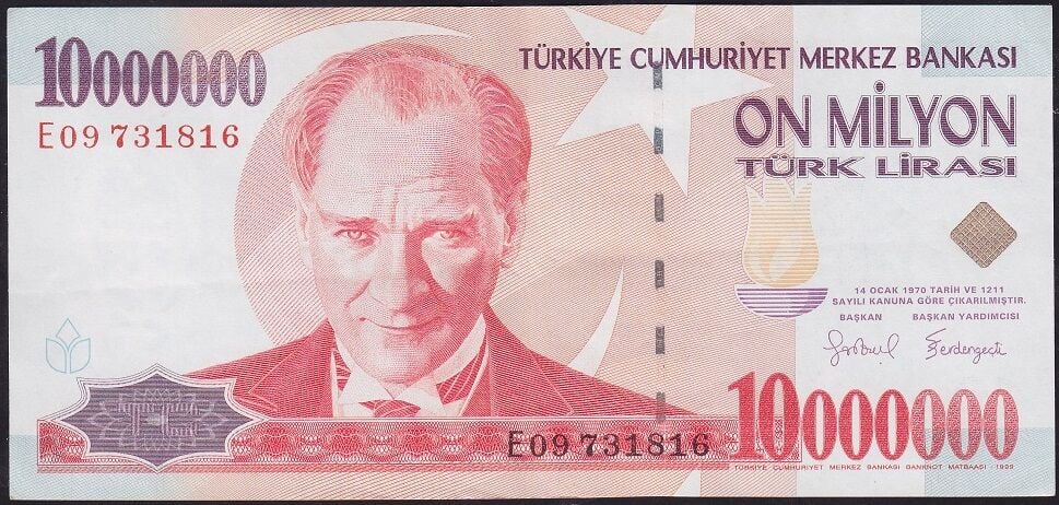 7.Emisyon 10000000 Lira E09 731816 Çok Çok Temiz+
