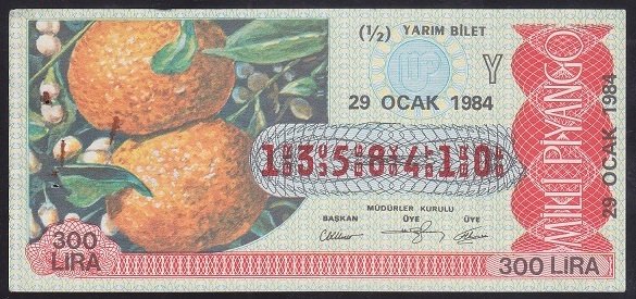 1984 29 OCAK YARIM BİLET Y SERİSİ