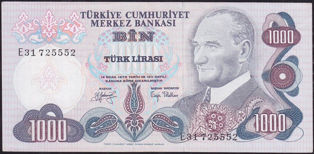 6.Emisyon 2.Tertip 1000 Lira E31 725552 Çok Çok Temiz+