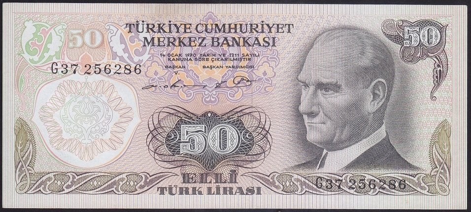 6.EMİSYON 1.TERTİP 50 LİRA G37 256286 ÇİLALTI